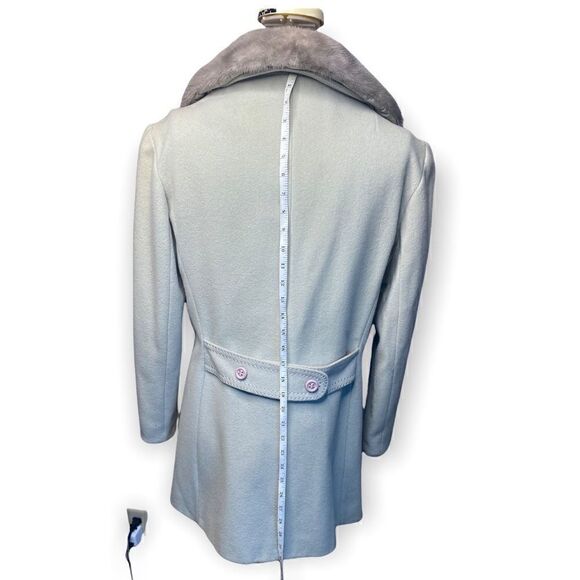 Vintage Icy Mint Green wool blend coat with silver mink collar 1950s retro - Picture 7 of 13